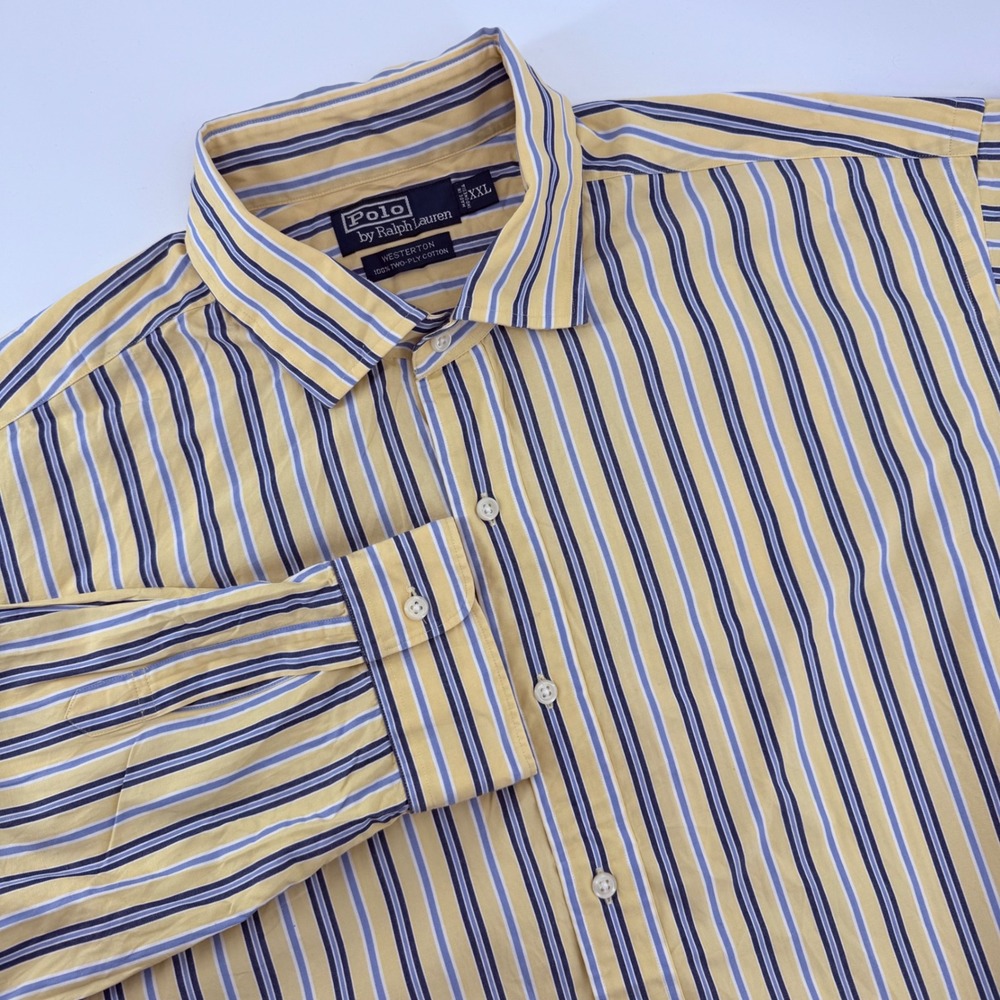 Polo Ralph Lauren Westerton Mens XXL Yellow Blue Striped‎ Cotton Button Down